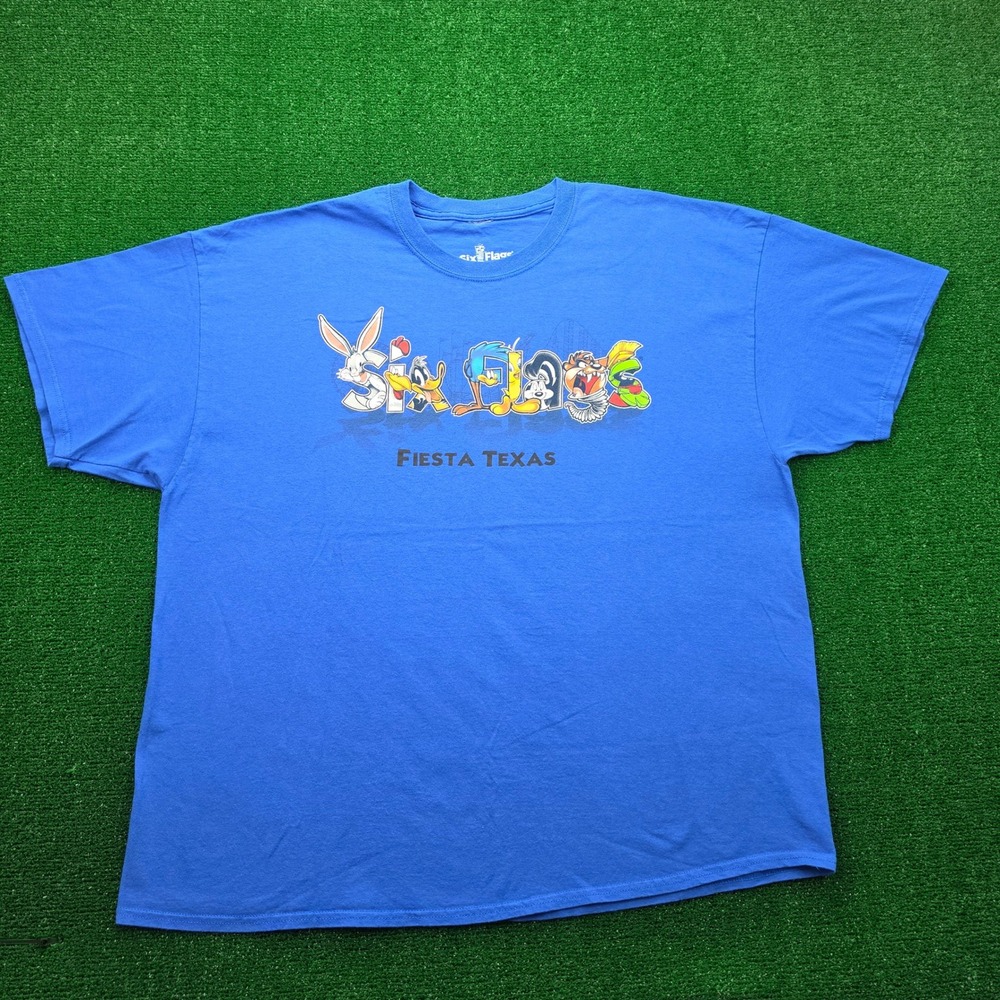 Six Flags Fiesta Texas Looney Tunes Tshirt Mens 3XL Blue Graphic Tee Souvenir